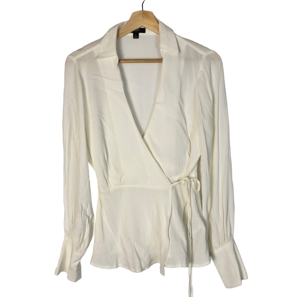 J. Crew Ivory White Drapey Crepe‎ Long Sleeve Blouse 2